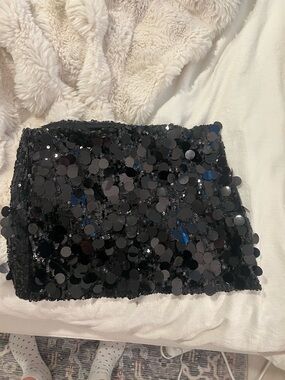 Edikted Black Sequin Mini Skirt with Disc Embellishments